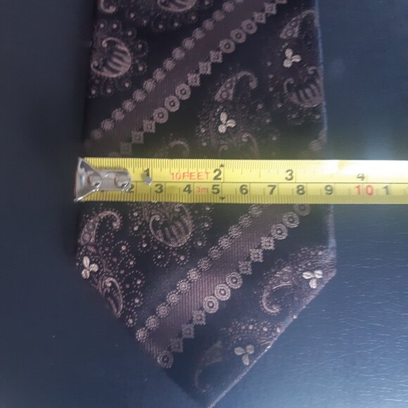 Zanetti Silk Necktie -Brown, Black & Tan Diagonal Stripe w/ Paisley - Picture 10 of 11